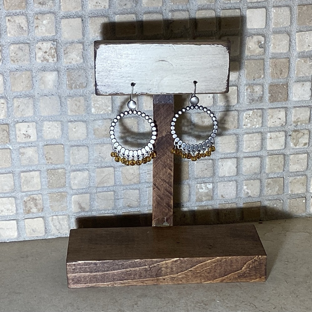 Nickel w/Amber Beads. Pierced Earrings